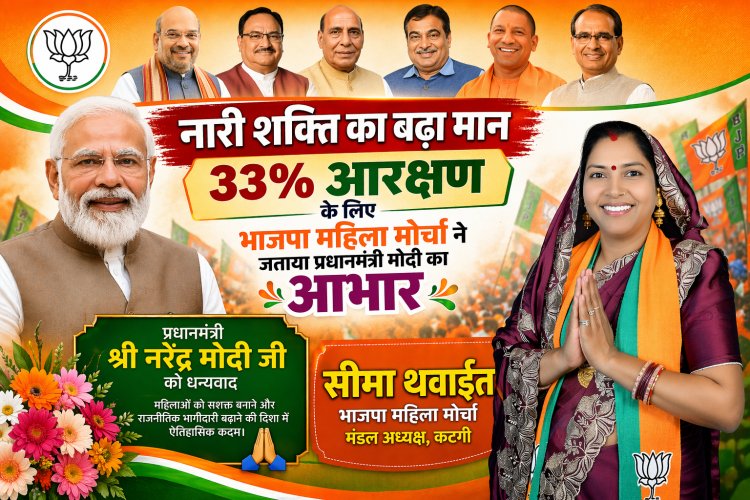 नारी शक्ति का बढ़ा मान: 33% आरक्षण के लिए भाजपा महिला मोर्चा ने जताया प्रधानमंत्री मोदी का आभार